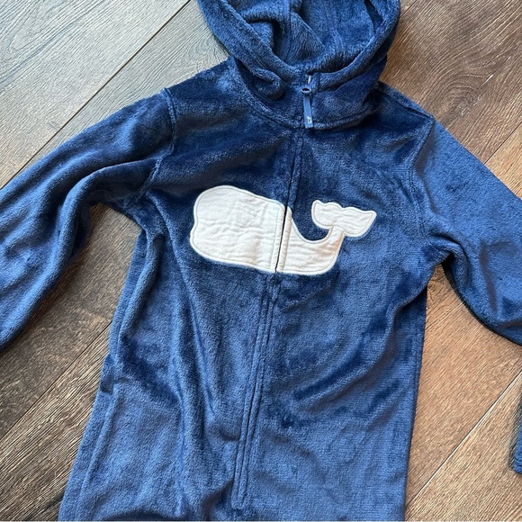 Vineyard Vines onesie Blue Whale Kids size small hoodie One Piece plush cozy - Picture 2 of 6